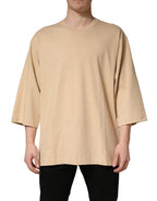 Beige Cotton Roundneck Oversized Fit T-shirt