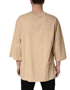 Beige Cotton Roundneck Oversized Fit T-shirt