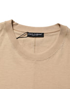 Beige Cotton Roundneck Oversized Fit T-shirt