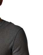 Gray Ribbed Cotton Long-Sleeve Henley  T-shirt
