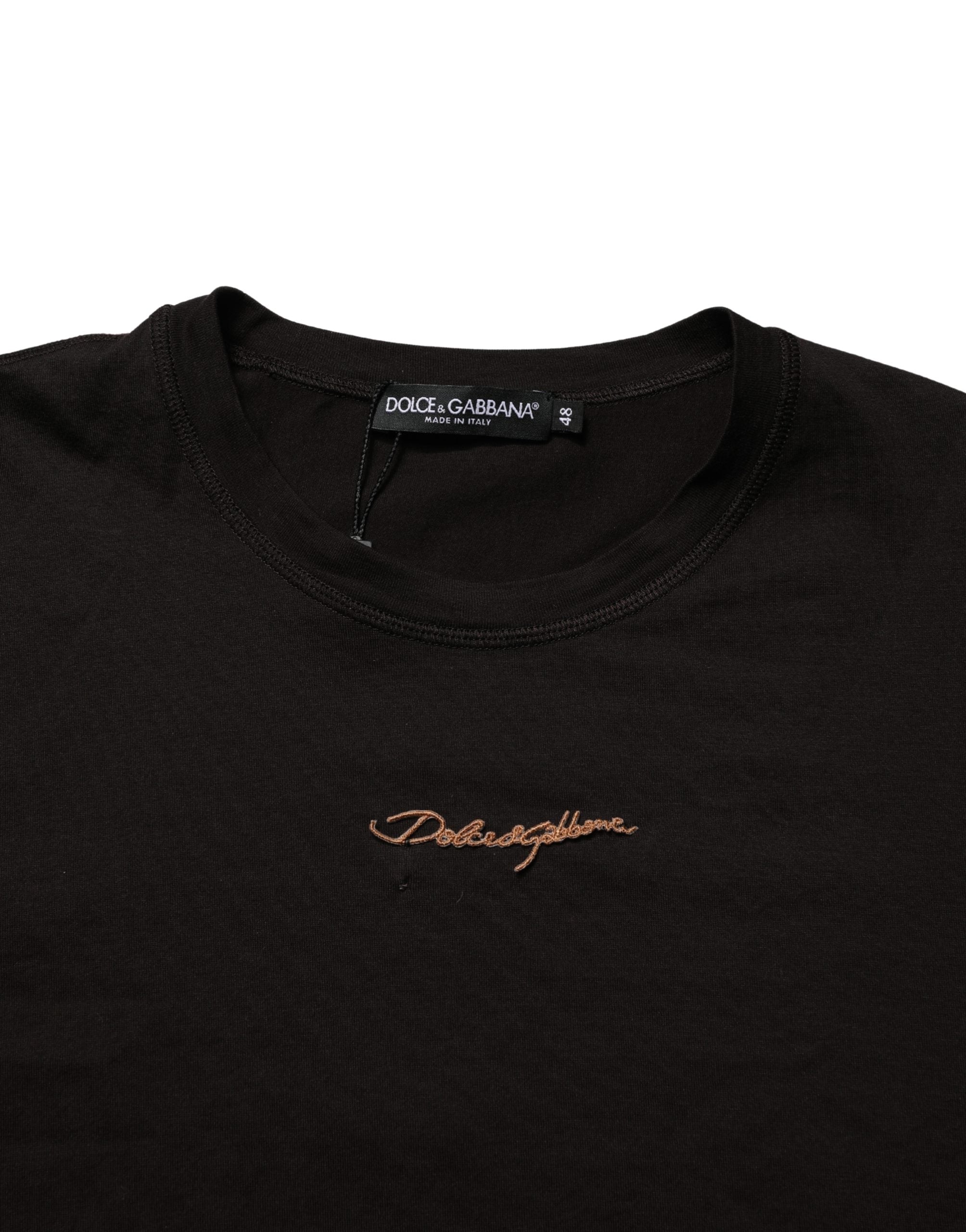 Brown Logo Embroidered Men Crew Neck T-shirt
