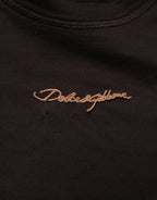 Brown Logo Embroidered Men Crew Neck T-shirt