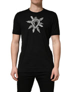 Black Cotton Sacred Heart Crew Neck T-shirt
