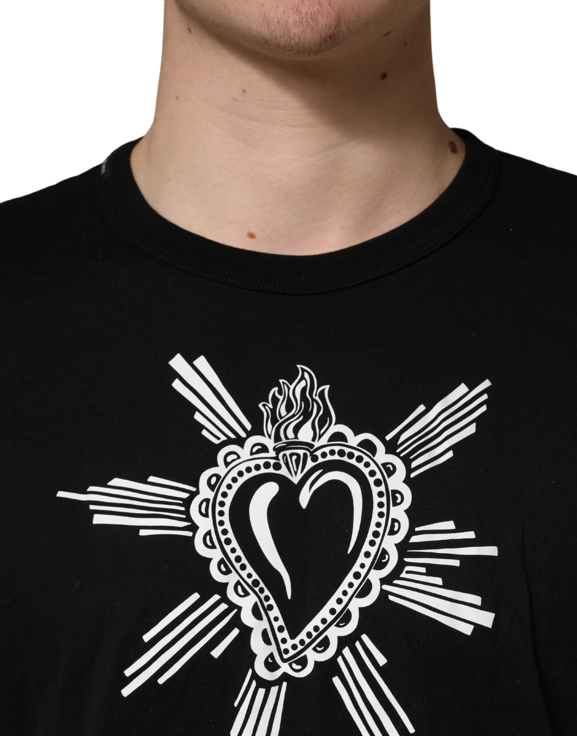 Black Cotton Sacred Heart Crew Neck T-shirt