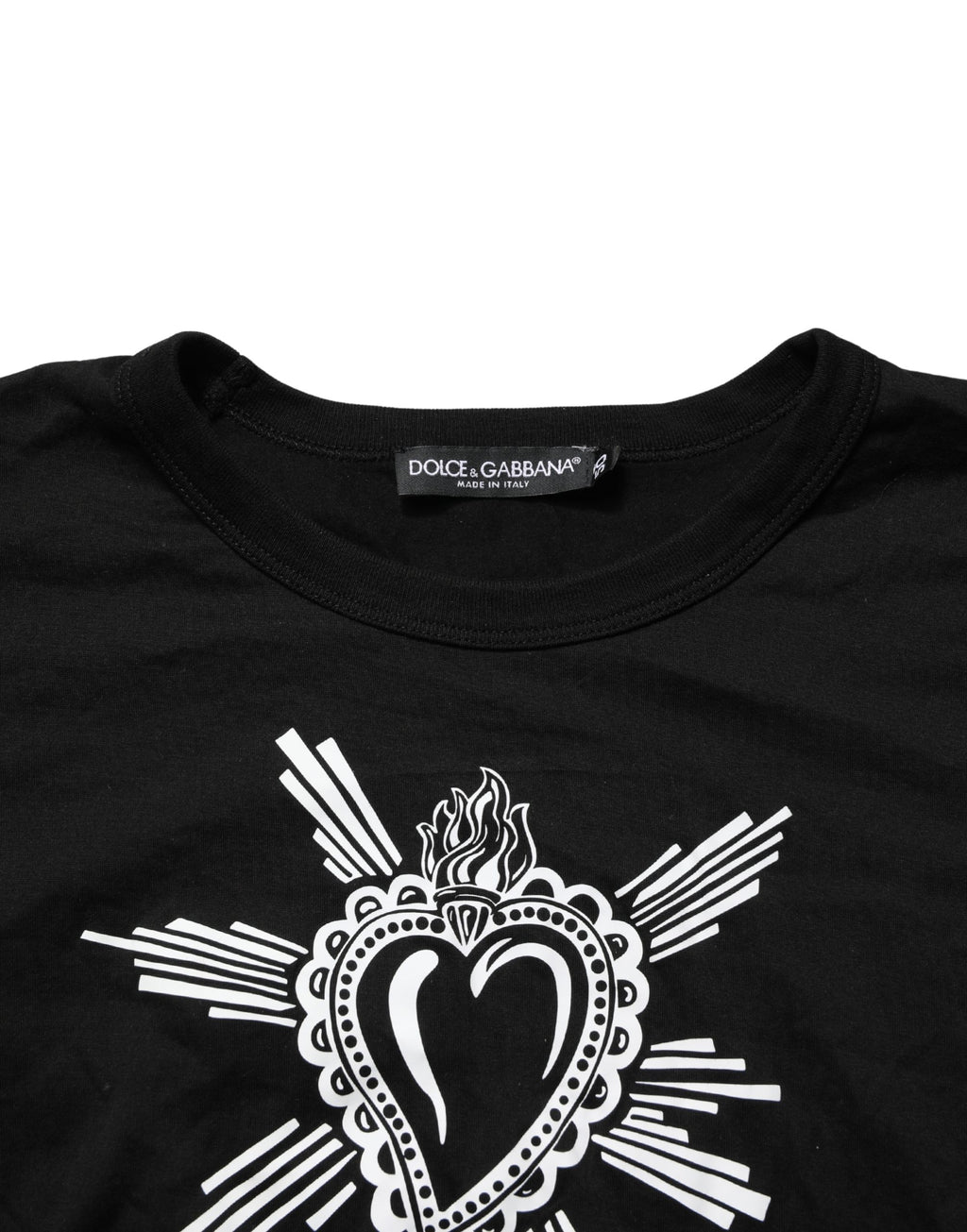 Black Cotton Sacred Heart Crew Neck T-shirt