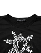 Black Cotton Sacred Heart Crew Neck T-shirt