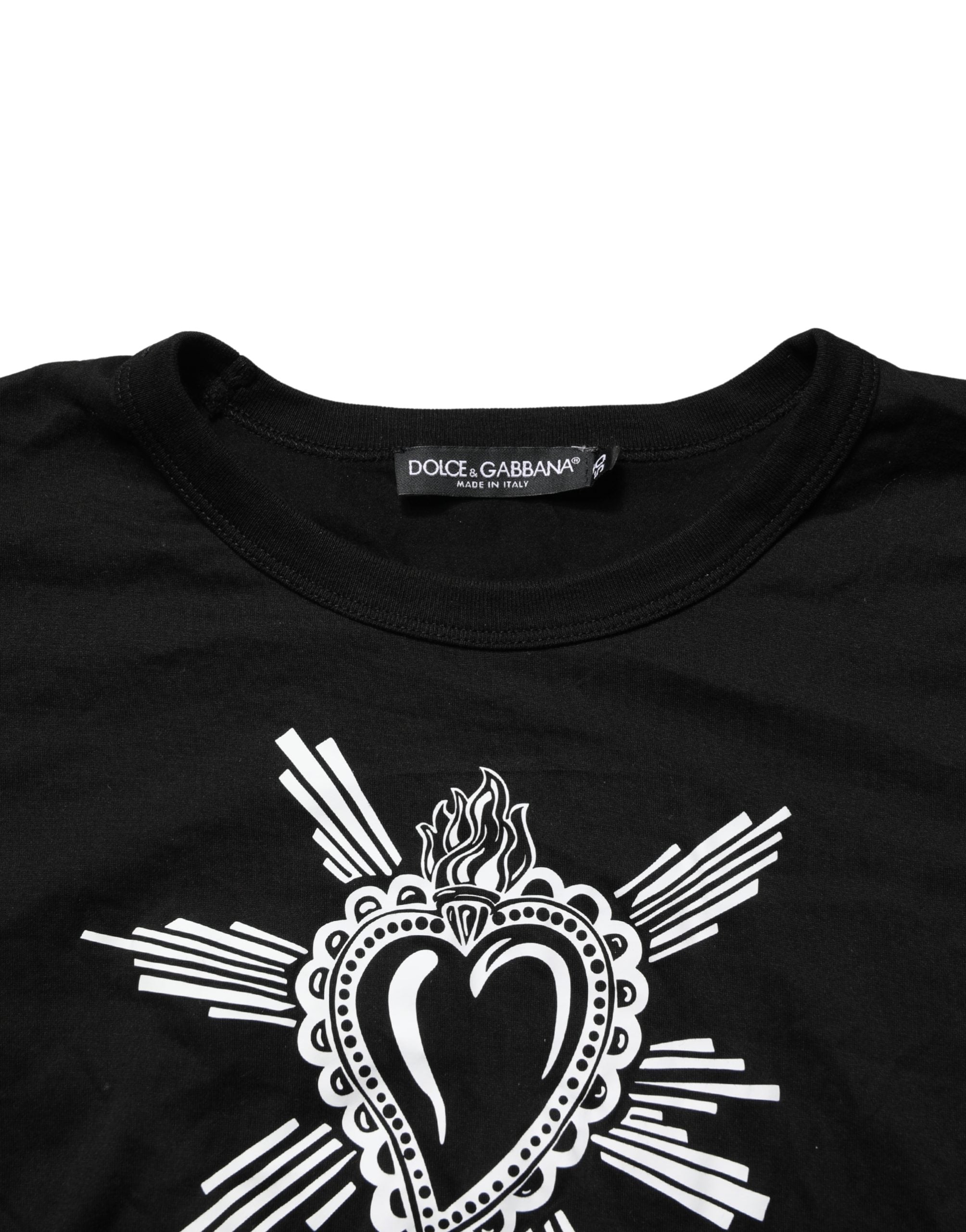 Black Cotton Sacred Heart Crew Neck T-shirt