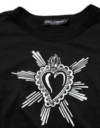 Black Cotton Sacred Heart Crew Neck T-shirt