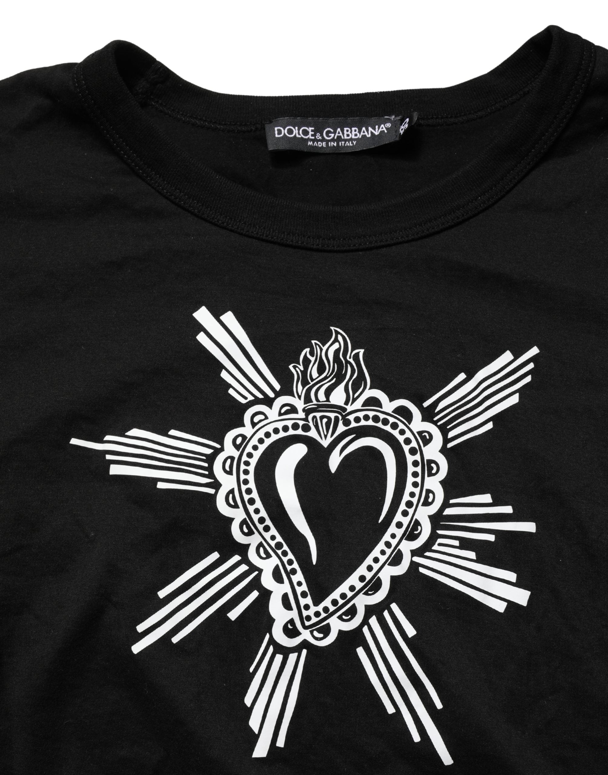 Black Cotton Sacred Heart Crew Neck T-shirt