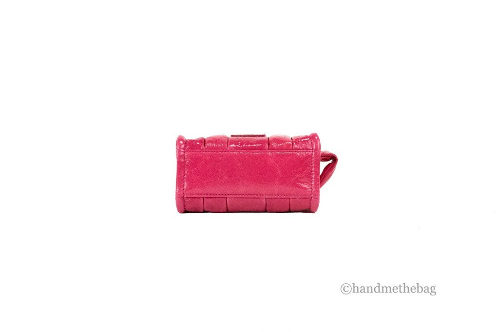Marc Jacobs The Shiny Crinkle Micro Tote Magenta Leather Crossbody Bag Handbag