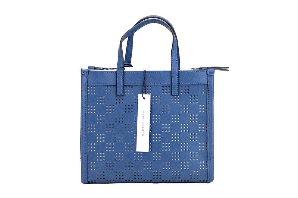 Marc Jacobs Mini Grind Blue Sea Perforated Leather Crossbody Tote Bag Purse
