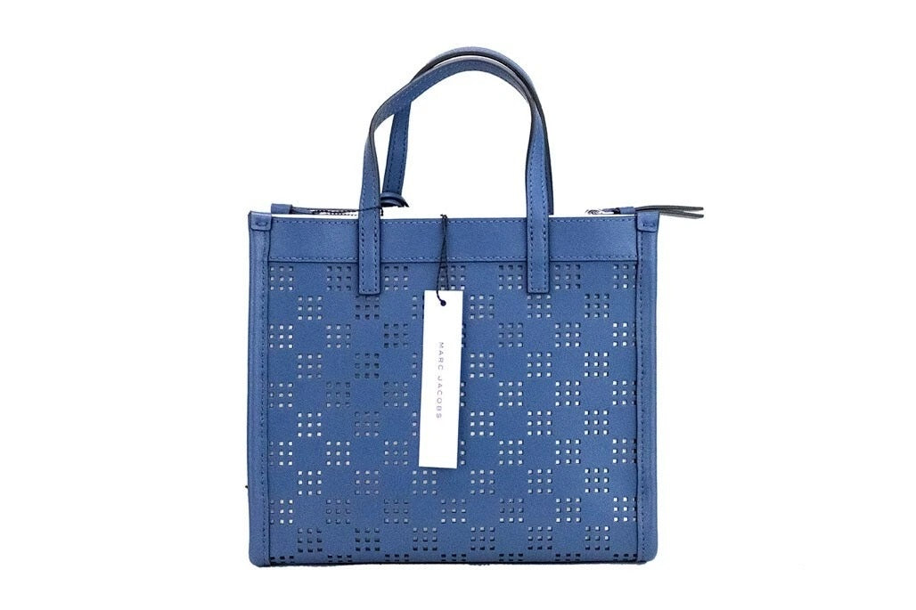 Marc Jacobs Mini Grind Blue Sea Perforated Leather Crossbody Tote Bag Purse