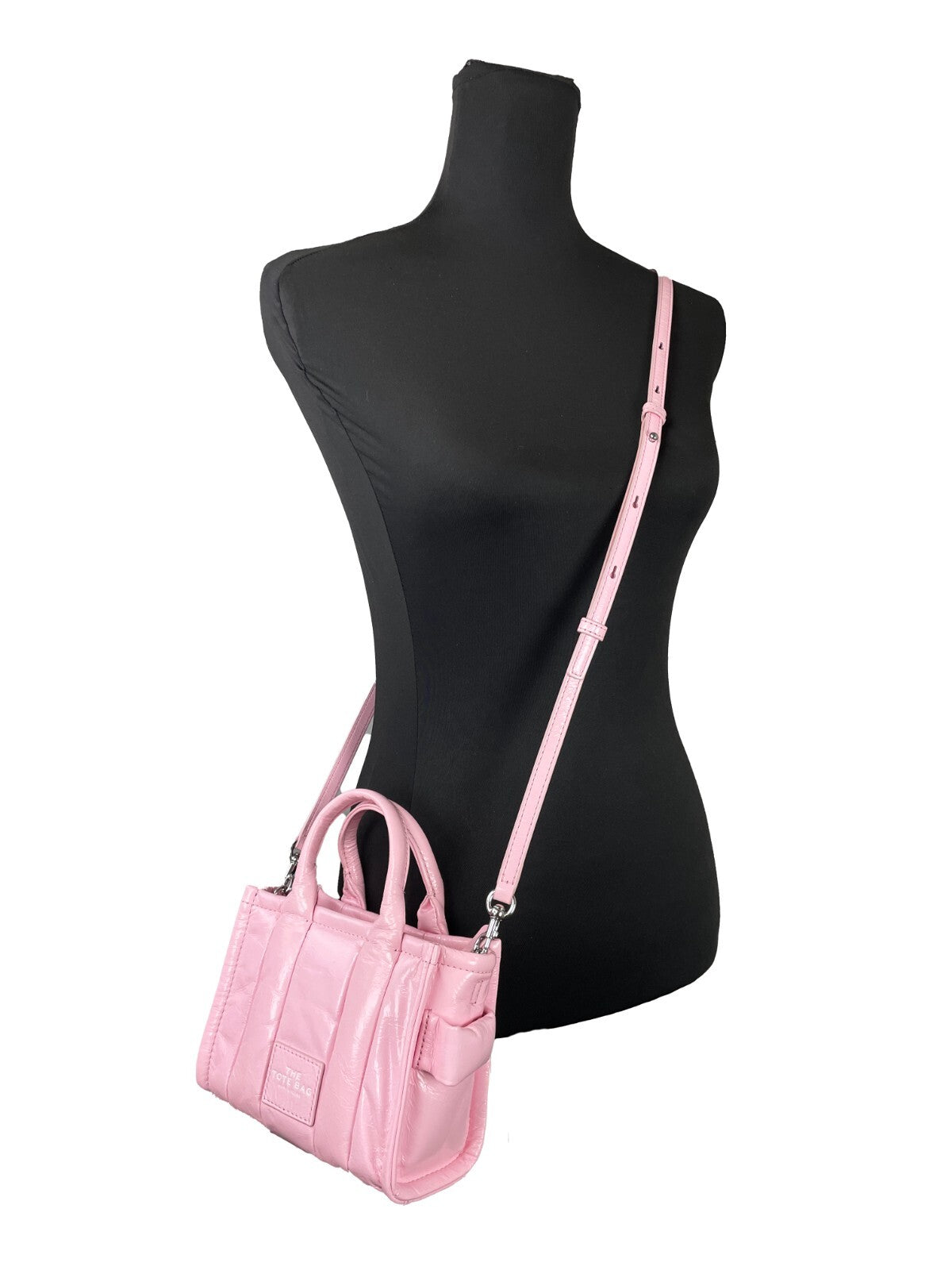 Marc Jacobs The Shiny Crinkle Micro Tote Bubblegum Leather Crossbody