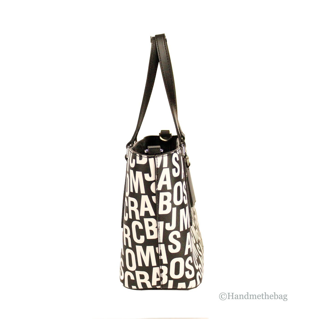 Marc Jacobs Small Black White Monogram Print Saffiano Leather Tote Crossbody Bag