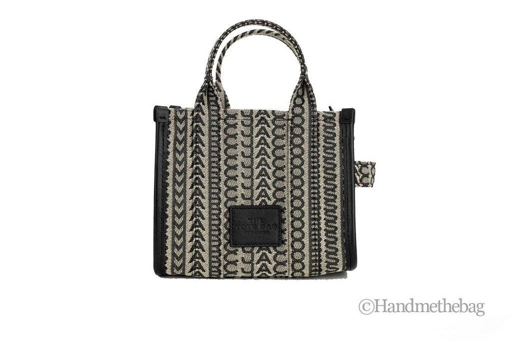 Marc Jacobs The Monogram Beige Mini Tote Woven Jacquard Canvas Crossbody Handbag