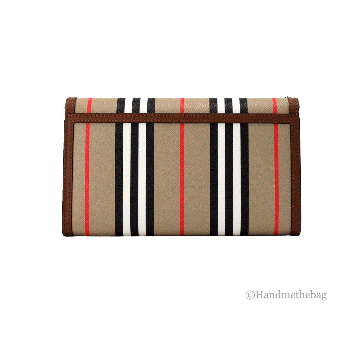 Burberry Hannah Icon Stripe Archive Tan E-Canvas Leather Wallet Crossbody Bag