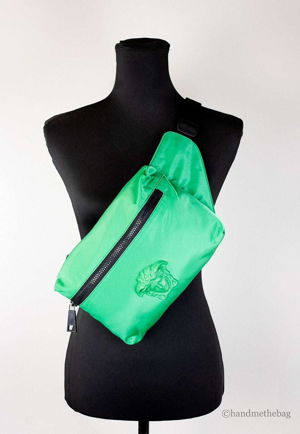 Versace Small Bright Green Nylon Matte Medusa Belt Bag Waist Fanny Pack Purse