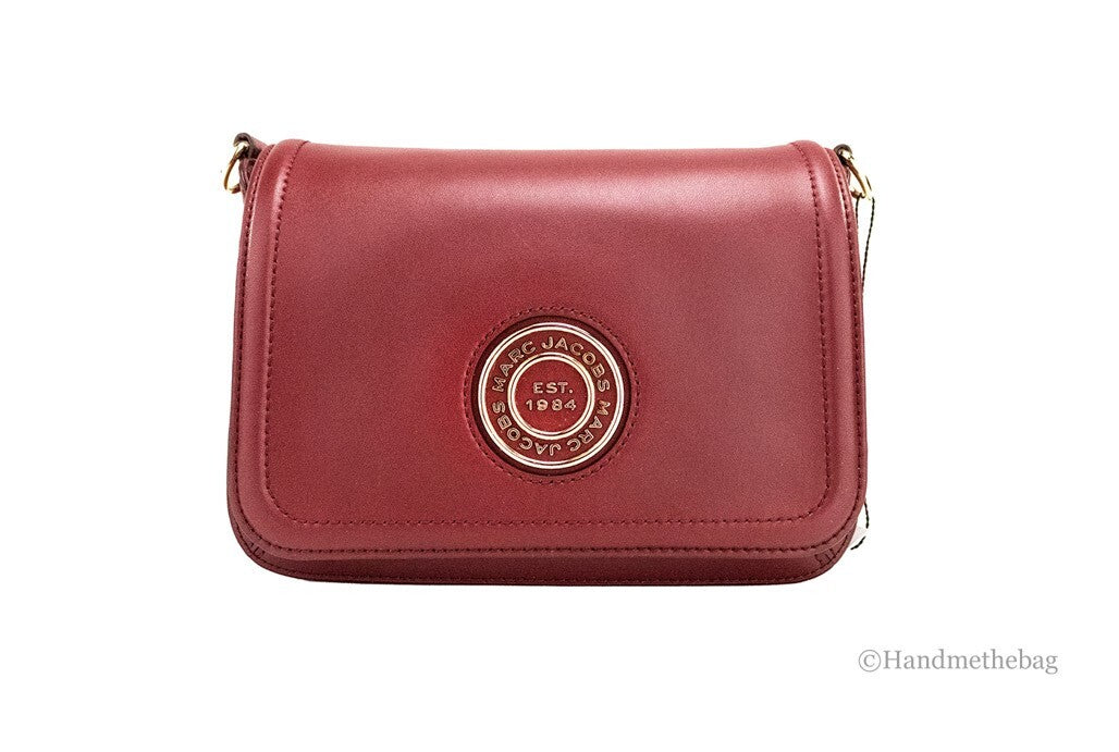 Marc Jacobs Medium Metal Signet Syrah Smooth Leather Flap Crossbody Purse Bag