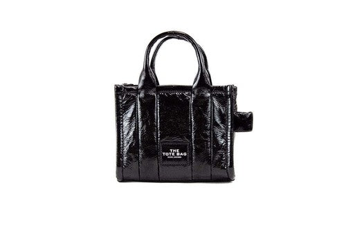 Marc Jacobs The Shiny Crinkle Micro Tote Black Leather Crossbody Bag Handbag