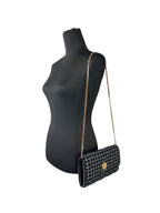 Versace Wallet On A Chain Fabric Black Crossbody Bag