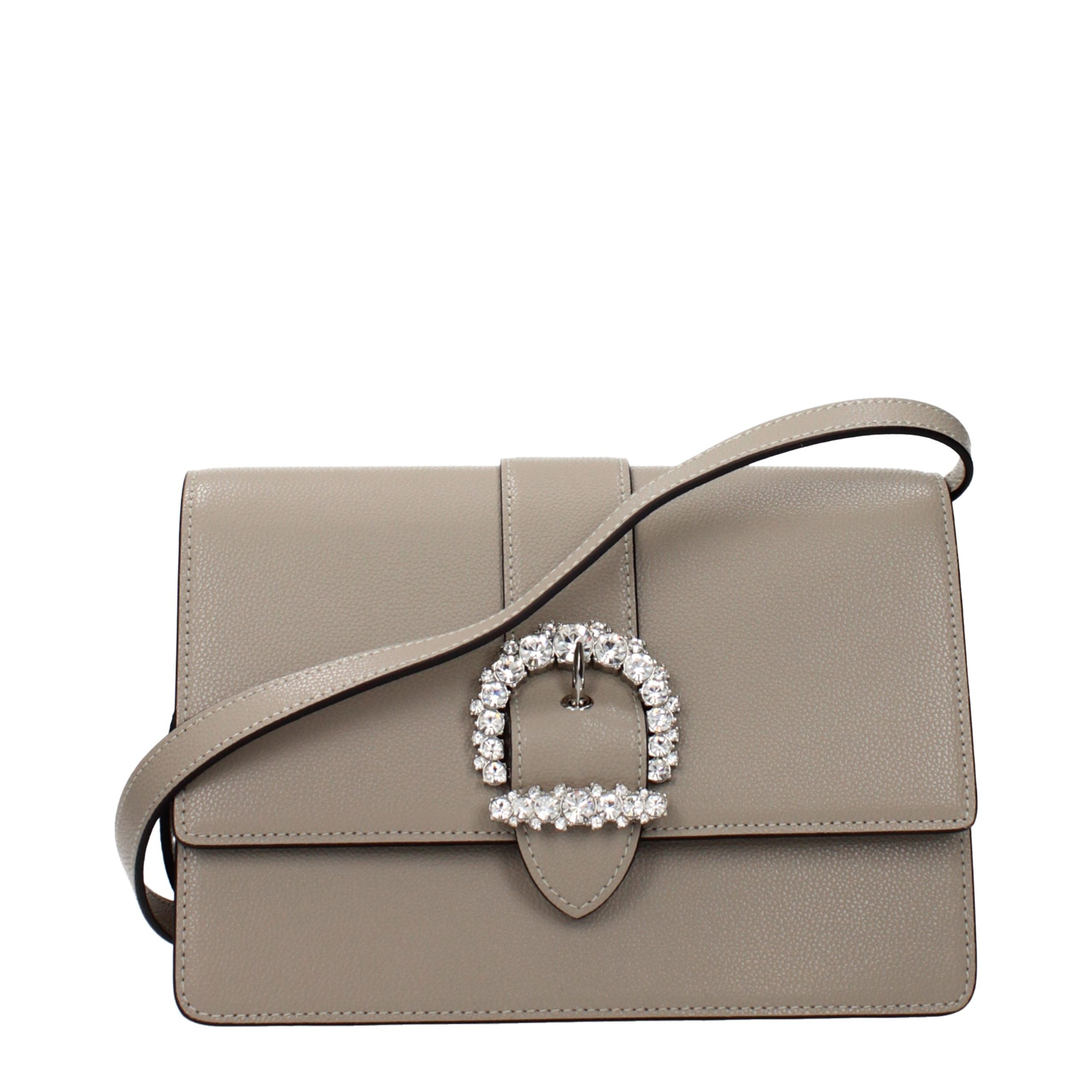 Gray Leather Crossbody Bag