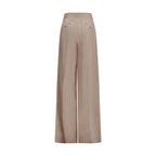 Beige Silk Casual Pants