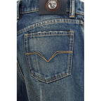 Blue Cotton Straight-Leg Jeans
