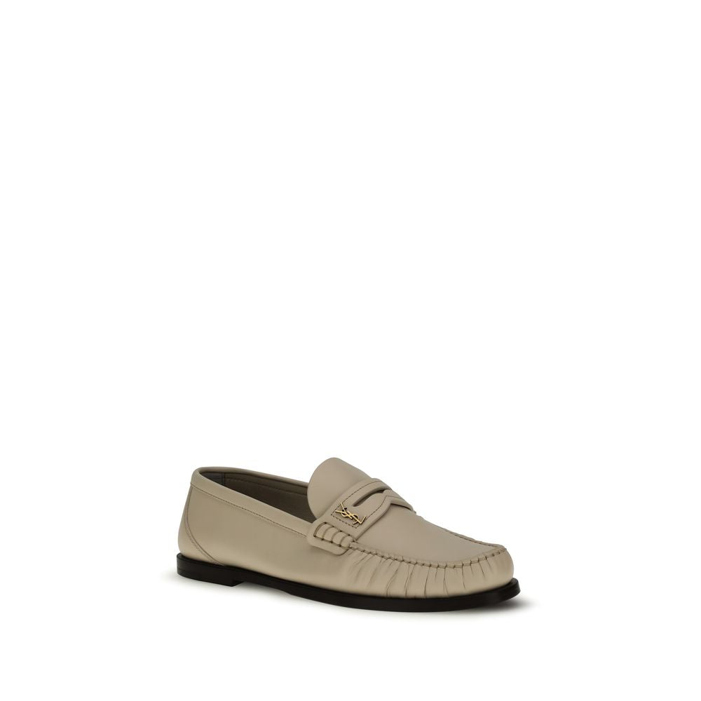 Beige Calf Leather Bos Taurus Slip-On Loafers