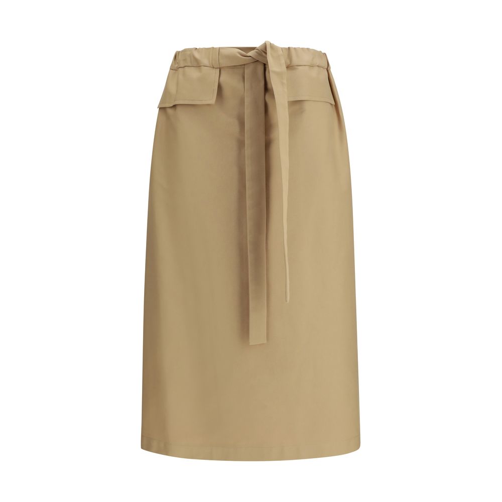 Beige Cotton Midi Skirt