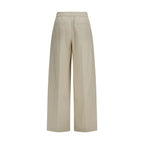 Beige Cotton Casual Pants