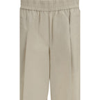 Beige Cotton Casual Pants