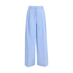 Blue Cotton Casual Pants
