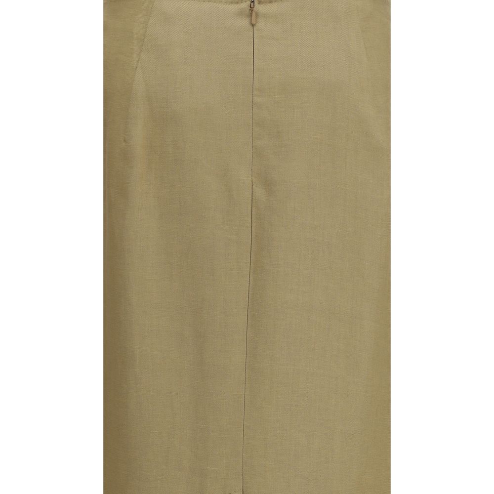 Beige Linen Midi Skirt