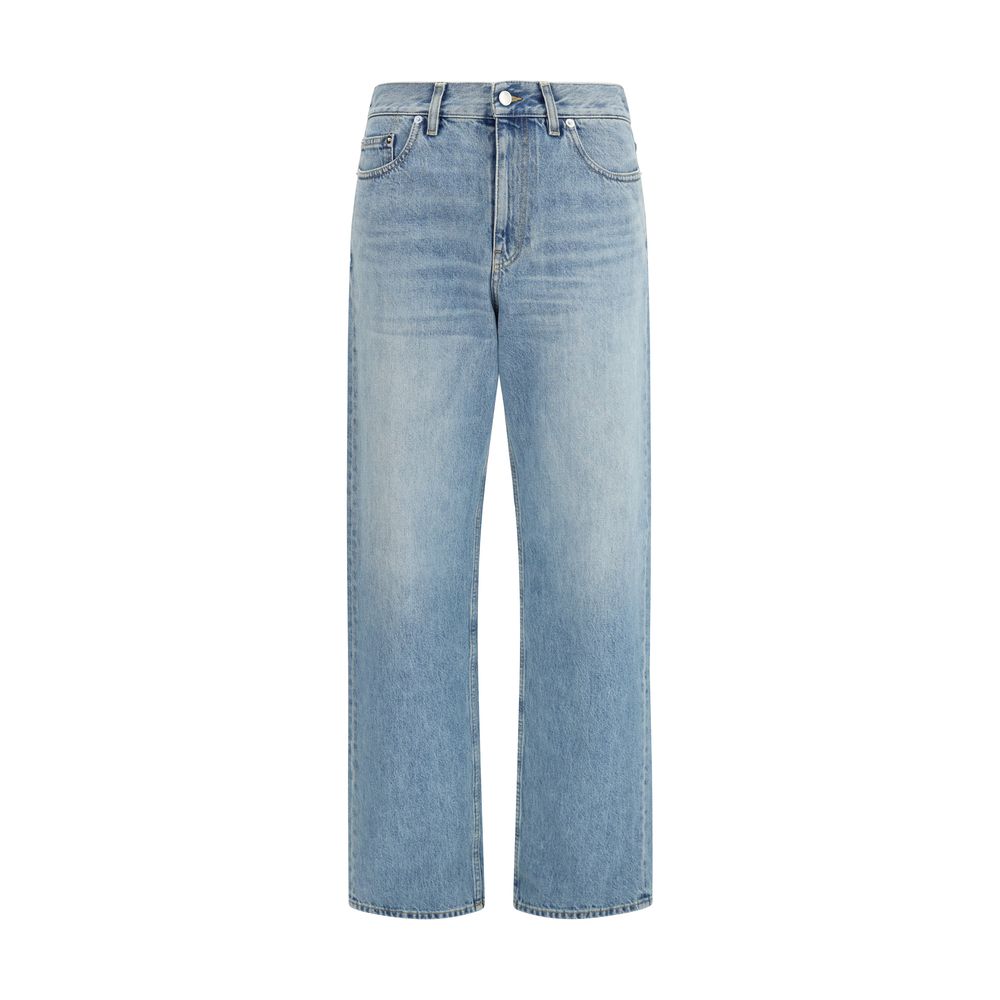 Blue Cotton Straight-Leg Jeans