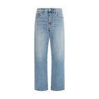 Blue Cotton Straight-Leg Jeans
