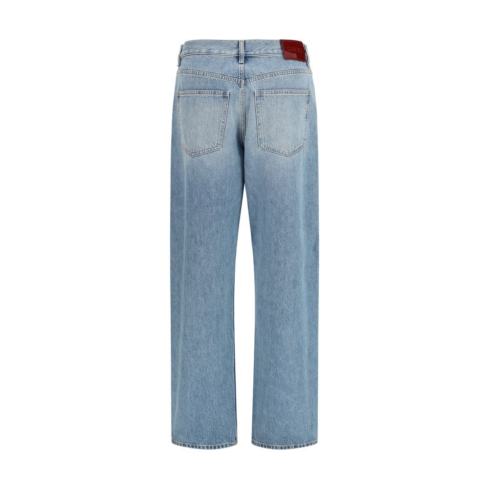 Blue Cotton Straight-Leg Jeans