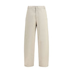 Beige Cotton Casual Pants