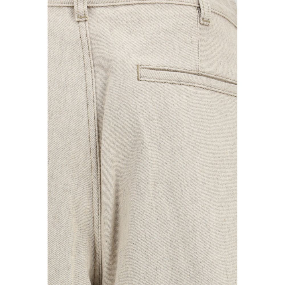 Beige Cotton Casual Pants