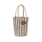 Blue Raffia Backet Bag