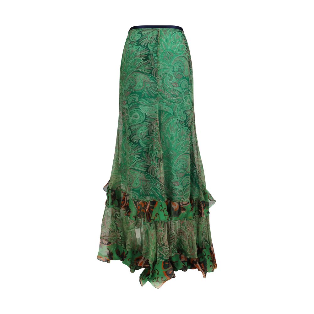 Bicolor Silk Long Skirt