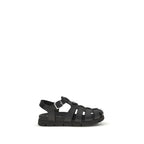 Black Calf Leather Bos Taurus Flat Sandals
