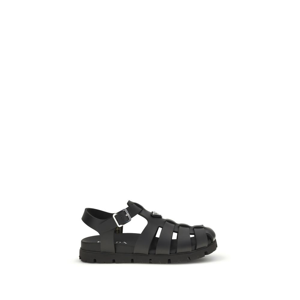 Black Calf Leather Bos Taurus Flat Sandals