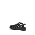 Black Calf Leather Bos Taurus Flat Sandals