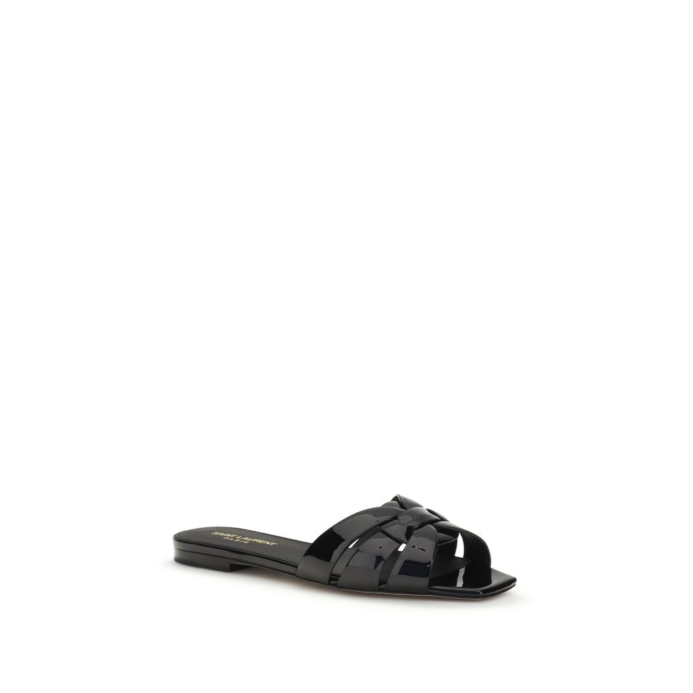 Black Calf Leather Bos Taurus Flat Sandals