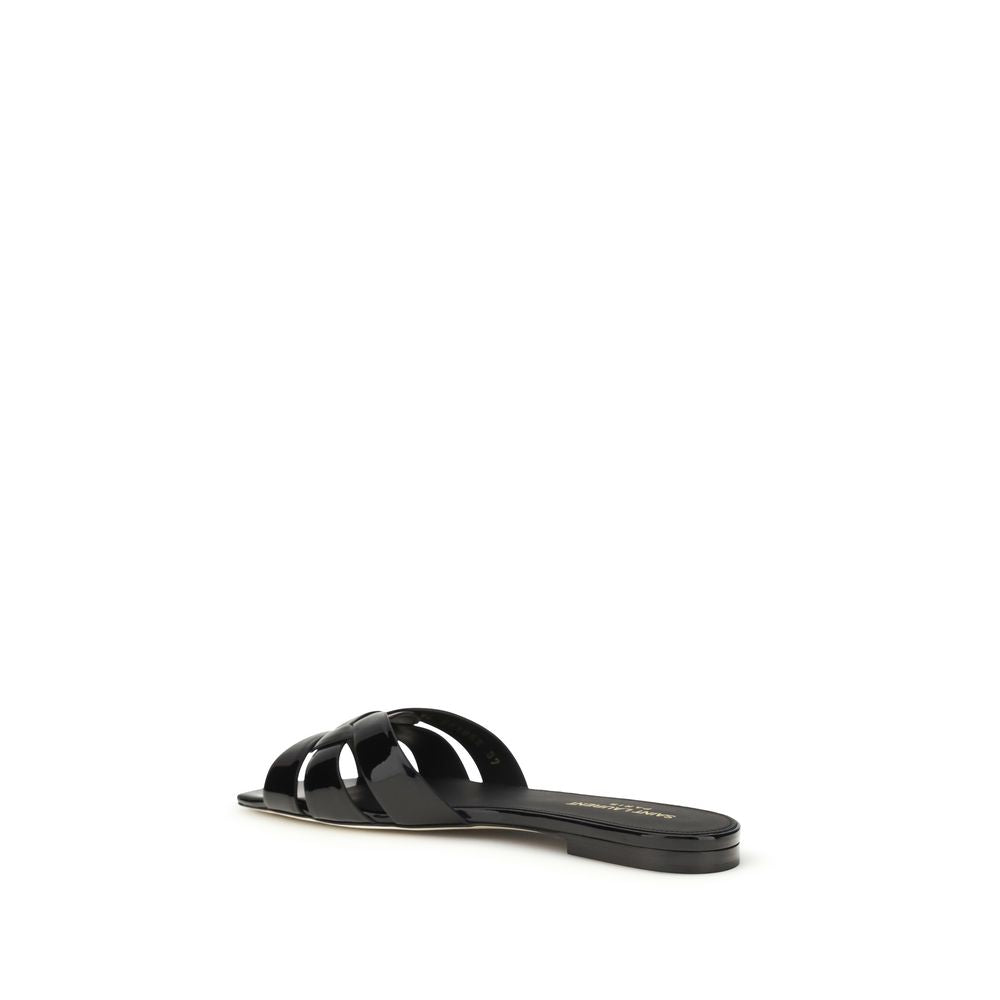 Black Calf Leather Bos Taurus Flat Sandals