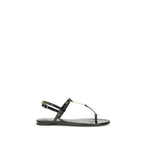 Black Calf Leather Bos Taurus Flat Sandals