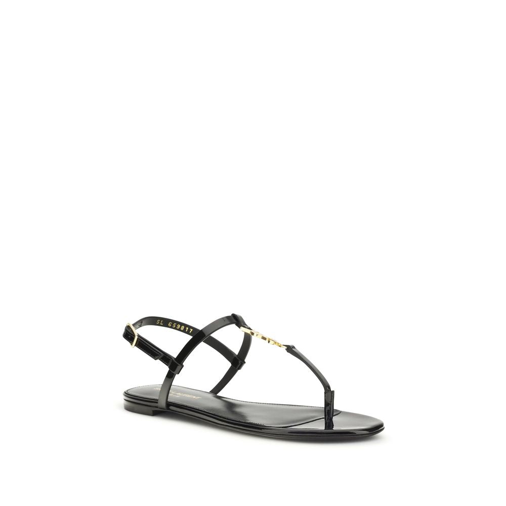 Black Calf Leather Bos Taurus Flat Sandals