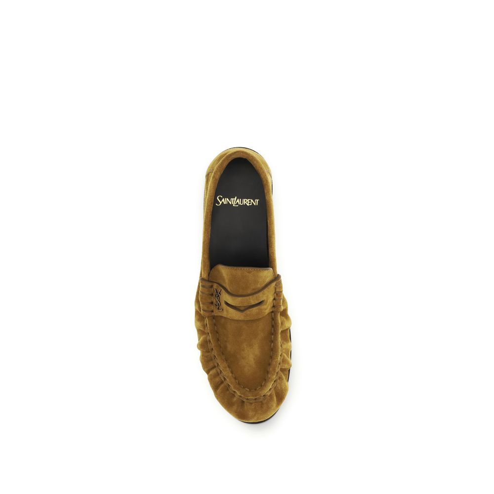 Beige Calf Leather Bos Taurus Slip-On Loafers