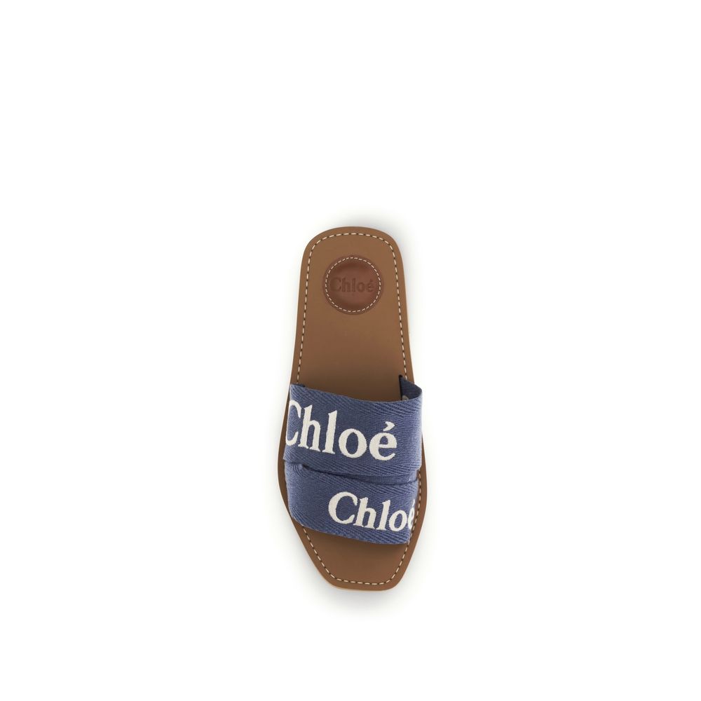 Blue Cotton Flat Sandals