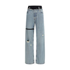 Blue Cotton High-Waisted Jean